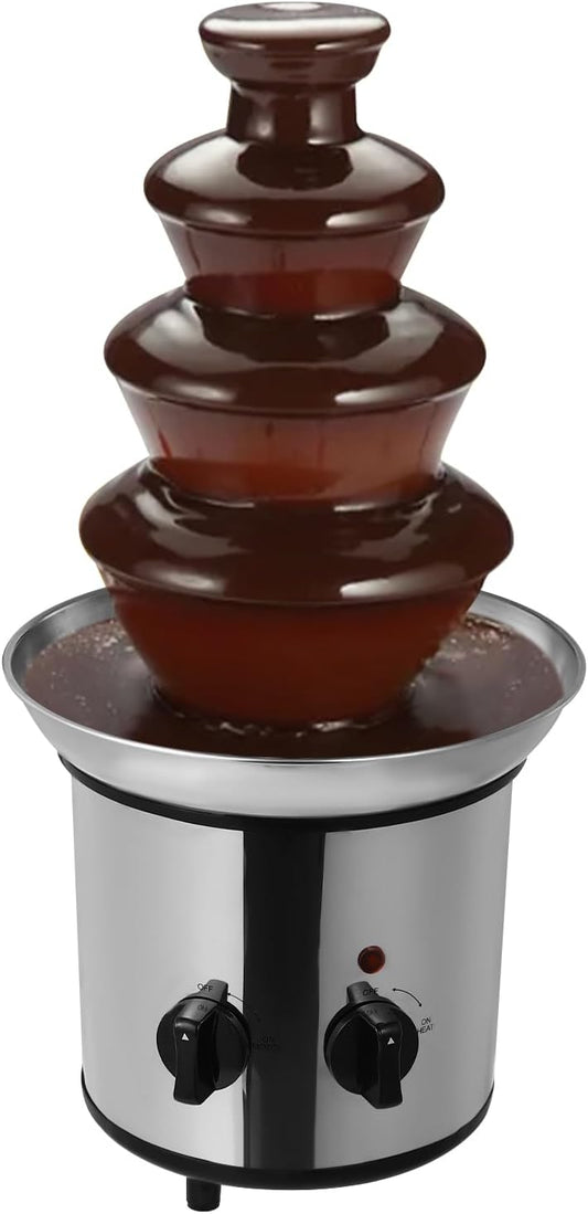 Chocolate Fountain,4 Tier Chocolate Fondue Fountain Electric Melting Machine with Temperature Control,Chocolate Fountain Machine for Chocolate Candy Butter Cheese - 60-Ounce - Silver (1)