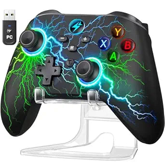 Wireless PC Gaming Controller -RGB Lightning Pro Gamepad for Windows PC, Switch, Switch 2, Android & iOS, with Programmable Back Buttons, Turbo, 1000mAh Battery & Stand (2.4G/USB-C/Bluetooth)