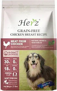 Herz Air-Dried Dog Food â€“ Chicken Breast Recipe 2 lb, Single Pure-Meat, Grain Free, All Natural, High Protein, Limited Ingredients