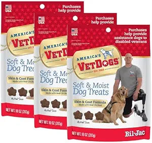 (3 Pack) ~ American Vet-Dogs Veteran's K-9 Corps Skin & Coat Formula, Soft & Moist Dog Treats, Chicken, 10 Oz.