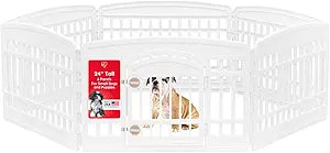 IRIS USA Dog Playpen Puppy Playpen Indoor â€“ 24" 6-Panel Dog Playpen with Door, 61 x 61 x 24, Dog Play Pen Indoors for Puppies & Small Dogs, Plastic Pet Playpen, Indoor Dog Pen, White