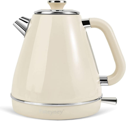 Pateyney Electric Kettle, 1.7 Litre Retro Style, Kitchen Countertop Coffee Tea Hot Water Kettle, Double Wall 304 Stainless Steel BPA Free Boiler, Auto Shut-Off and Boil-Dry