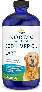 Nordic Naturals Pet Cod Liver Oil, Unflavored - 16 oz - 1048 mg Omega-3 Per Teaspoon - Fish Oil for Dogs with EPA & DHA - Promotes Skin, Coat, & Immune Health