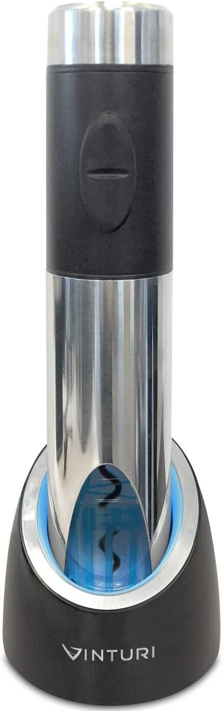 Vinturi Electric Rechargeable Wine Opener with Base and Foil Cutter, Silver