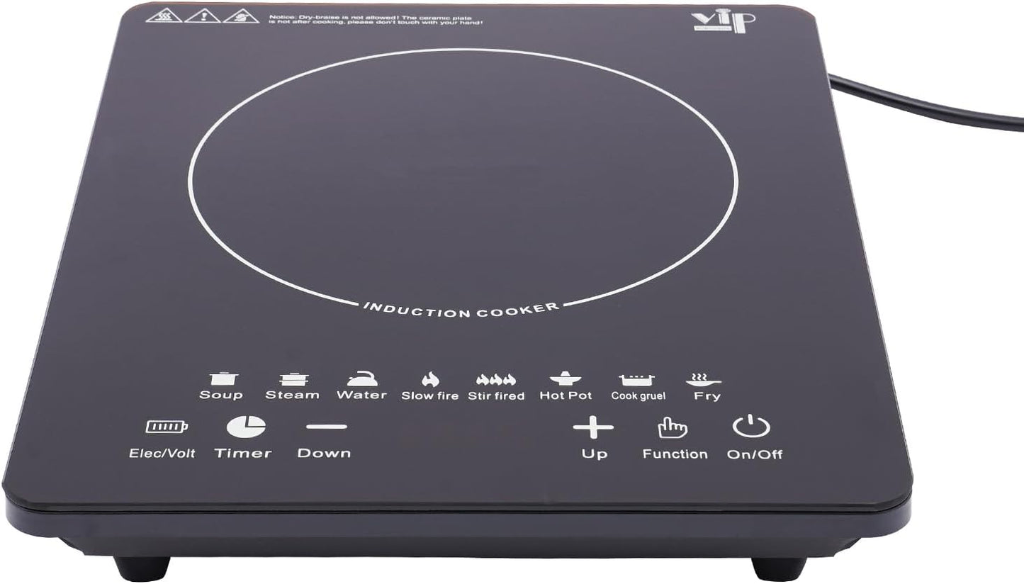 Induction Cooktop, 750W Portable Electric Induction Stove with Touch Panel, Power & Temp Adjustable, Countertop Single Burner Hot Plate Black 110V 60-240℃