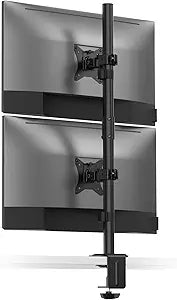 Desky Eco Stacked Arm  Flexible Stand for 1732'' Screens  Space-Saving Desk Mount for 2 Displays  VESA-Compatible Ergonomic Setup - Black