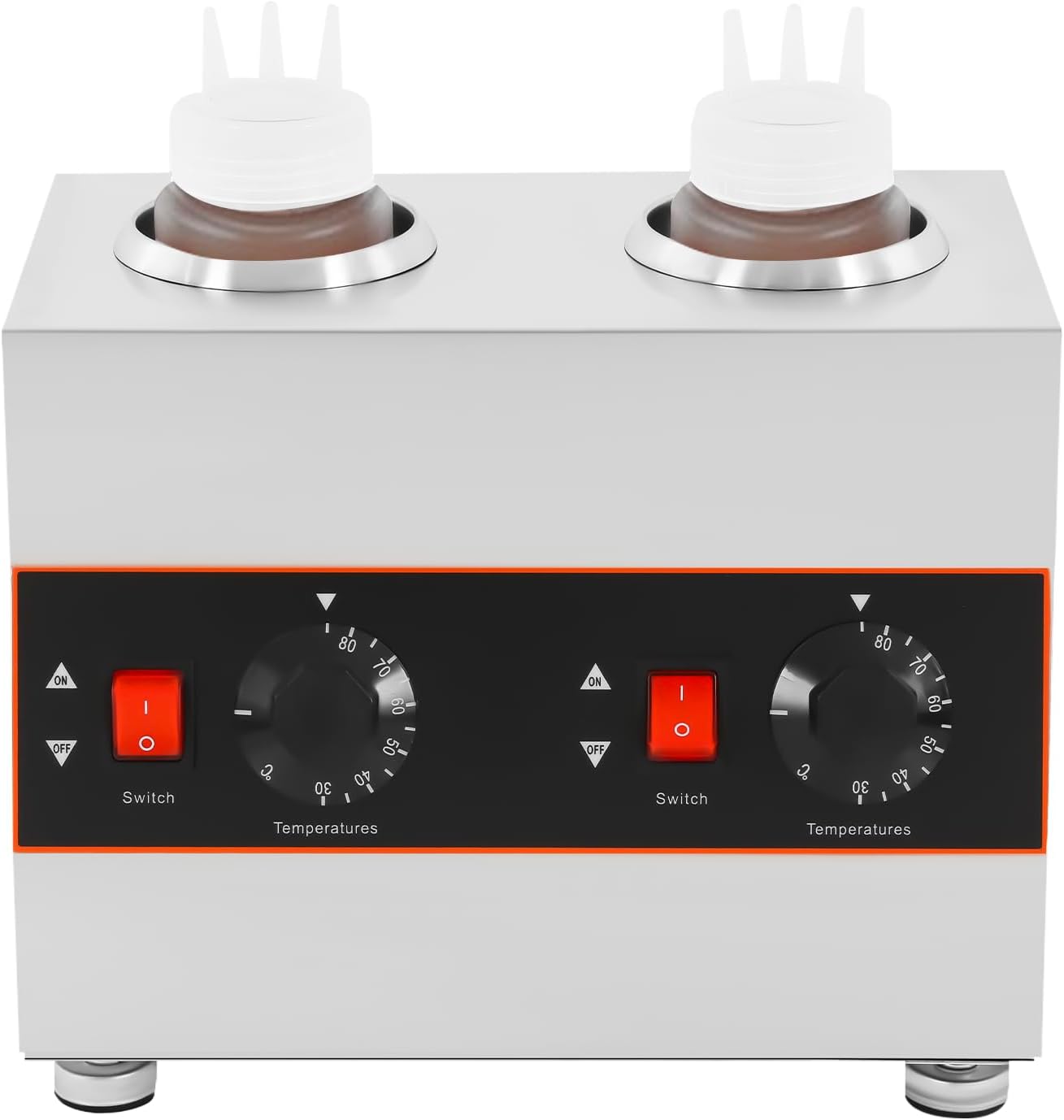 Electric Sauce Warmer Dispenser,320W Hot Fudge Warmer Dispenser Cheese Sauce Dispenser Warmer with 2 Squeeze Bottles,Chocolate Sauce Warmer Jam Heat Preservation Machine,Single Bottle 0.14Gal