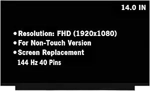 14.0" Screen Replacement for LM140LF1F02 FHD 1920x1080 144Hz 40Pin Non-Touch LED LCD Display Screen Panel