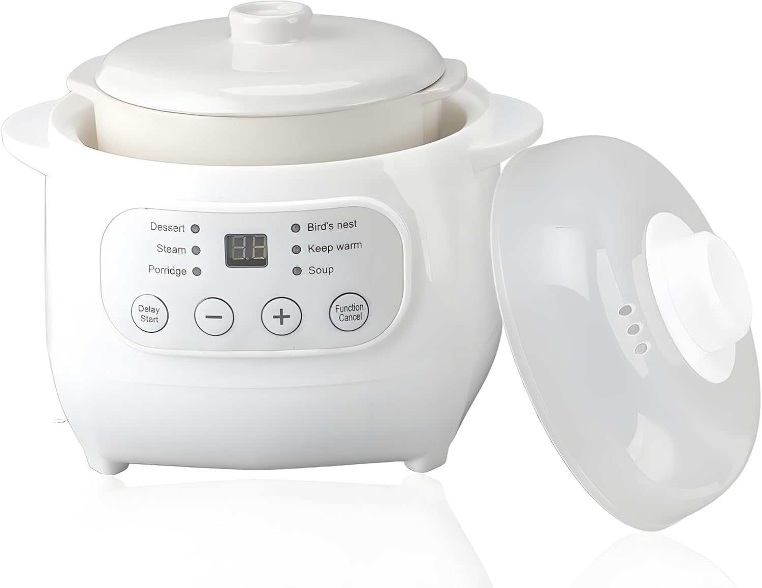 Small Slow Cooker Ceramic Pot, Portable Electric Slow Cooker, Dishwasher Glass Lid and Crock, Adjustable Temp Crock Pot for Desserts, Steaming, Keep Food & Soup Warm(1 Qt without Steamer Basket)