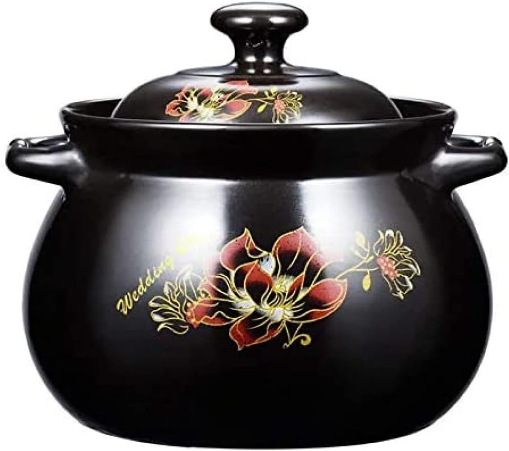YXUANYZNB Ceramic Deep Casserole Dish,Earthen Pot Flower Pattern Clay Pot Soup Pot with Lid, Heat-Resistant Cookware for Slow Cooking,Suitable for Gas Electric Ceramic Stove-2.8L