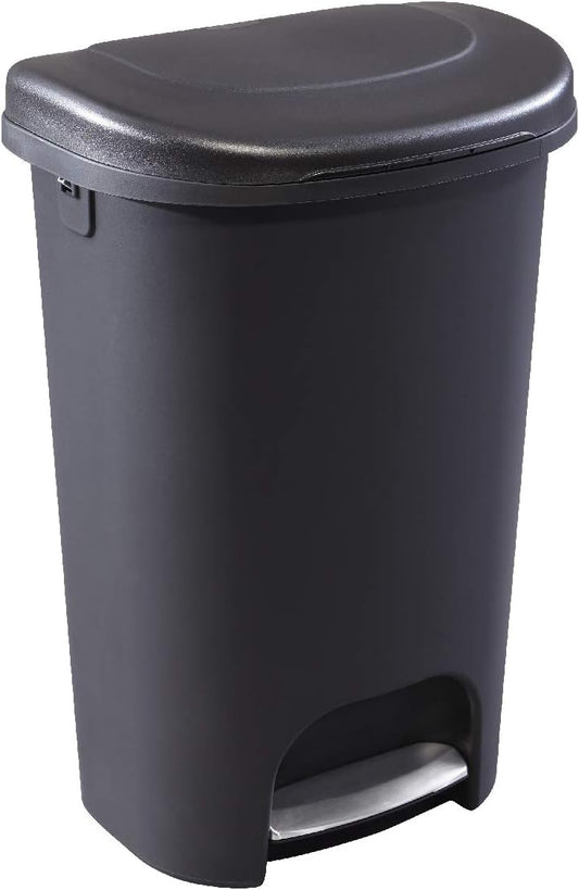 Rubbermaid Classic 13 Gallon Premium Step-On Trash Can with Lid and Stainless-Steel Pedal, Black Waste Bin for Kitchen\/Home\/Office\/Garage