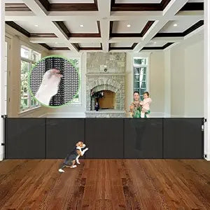 Reinforced 155" Extra Wide Baby Gate Retractable Dog Gate with Support Rods â€“ Prevent Crawling Under, 13ft Retractable Baby Gates Long Gates for Kids or Pets Retractable Gate, Black