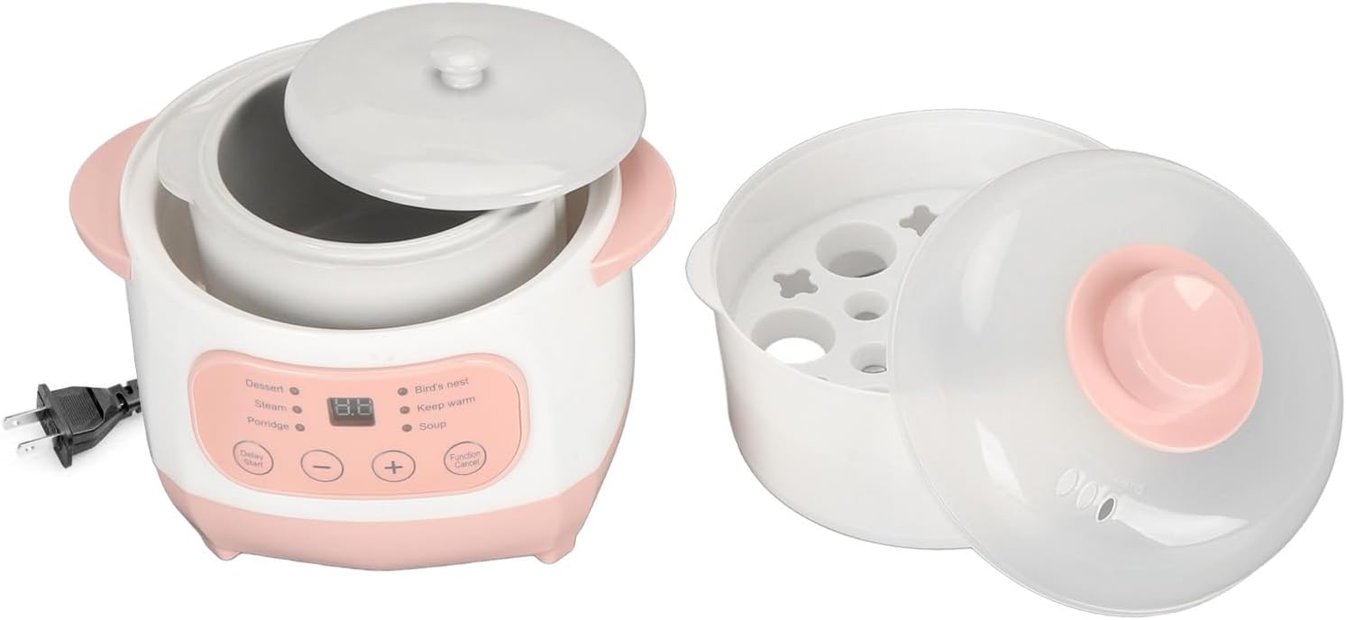 Electric Stew Pot Appointment Timing Smart Prevent Dry Burning Cooker Ceramic Soup Pot for Home Kitchen Pink 1L Electric Stew Pot