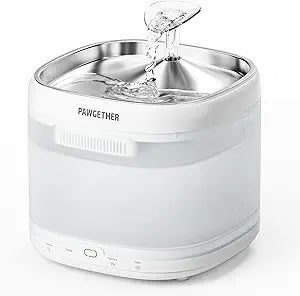 PAWGETHERÂ® Cat Water Fountain, Ultra Quiet Pumpless Pet Water Fountain with Stainless Steel Tray, 67oz/2L Water Fountains for Cats Indoor with 360Â° Motion Sensor for Cats & Dogs (with Filter)