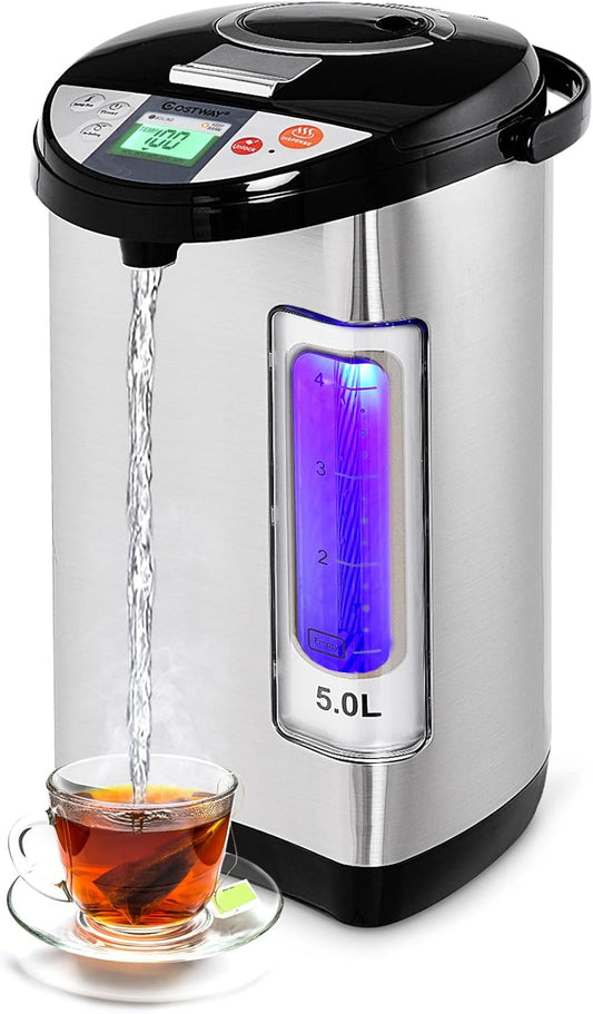 COSTWAY Instant Electric Hot Water Boiler and Warmer, 5-Liter LCD Water Pot with 5 Stage Temperature Settings, Safety Lock to Prevent Spillage, Stainless Steel Hot Water Dispenser