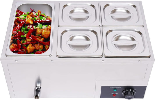 Commercial Food Warmer 5-Pan Grade Stainless Steel, Steam Table, Electric Food Warmer with Lid, Buffet Food Warmer Steam Table for Catering Restaurants