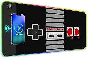 ToLuLu RGB Wireless Charging Gaming Mouse Pad, 7.5/10/15W 10 Light Modes LED Mouse Pad Computer Keyboard Mat Mousepad, 800x300x4MM Extended Large Big Desk Pad Desk Mat, Game Console Buttons Black