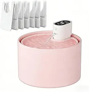 Cordless Ceramic Cat Water Fountain 78oz/2.3L with 7 Filter Automatic Super Silent Intelligent Sensor Cordless Pet Drinking Dispenser 4000mAh Battery Dog Water Bowl Dispenser - for Pets (Pink)
