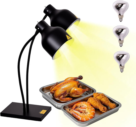 FUXULLACO Commercial Head Food Heat Lamp, Portable Electric Food Warmer 3-Bulb 550W Electric Warming Lights for Food Service Restaurant Buffet Kitchen (Black)