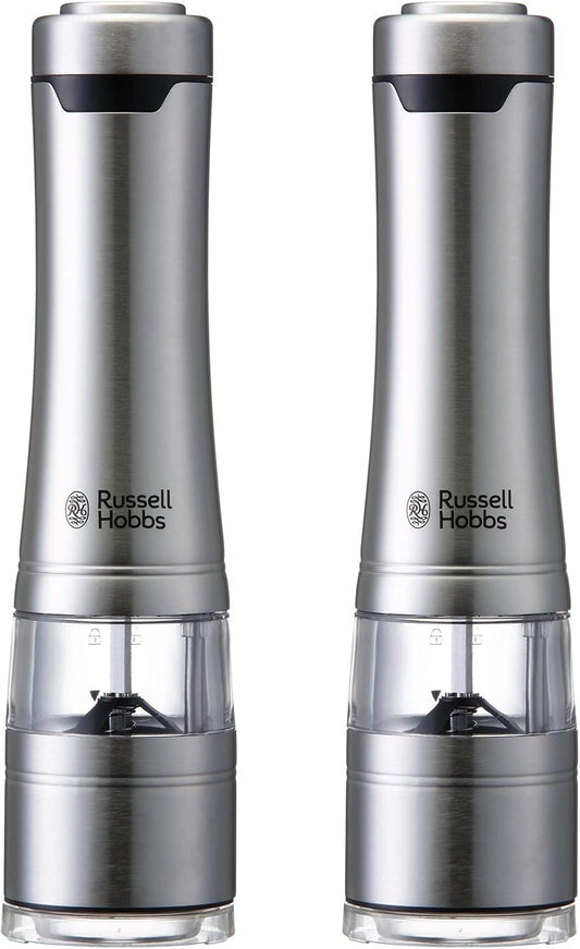 Russell Hobbs 7922JP Electric Mill, Salt & Pepper, Rock Salt, Pepper Spice, Adjustable Coarseness, Set of 2