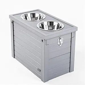 New Age Pet ECOFLEX Piedmont 2-Bowl Elevated Dog Feeder with Sliding Lid Storage Bin - Grey, Ideal for Small Spaces and Taller Dogs, Easy to Clean and Assemble, Non-Toxic and Moisture Resistant