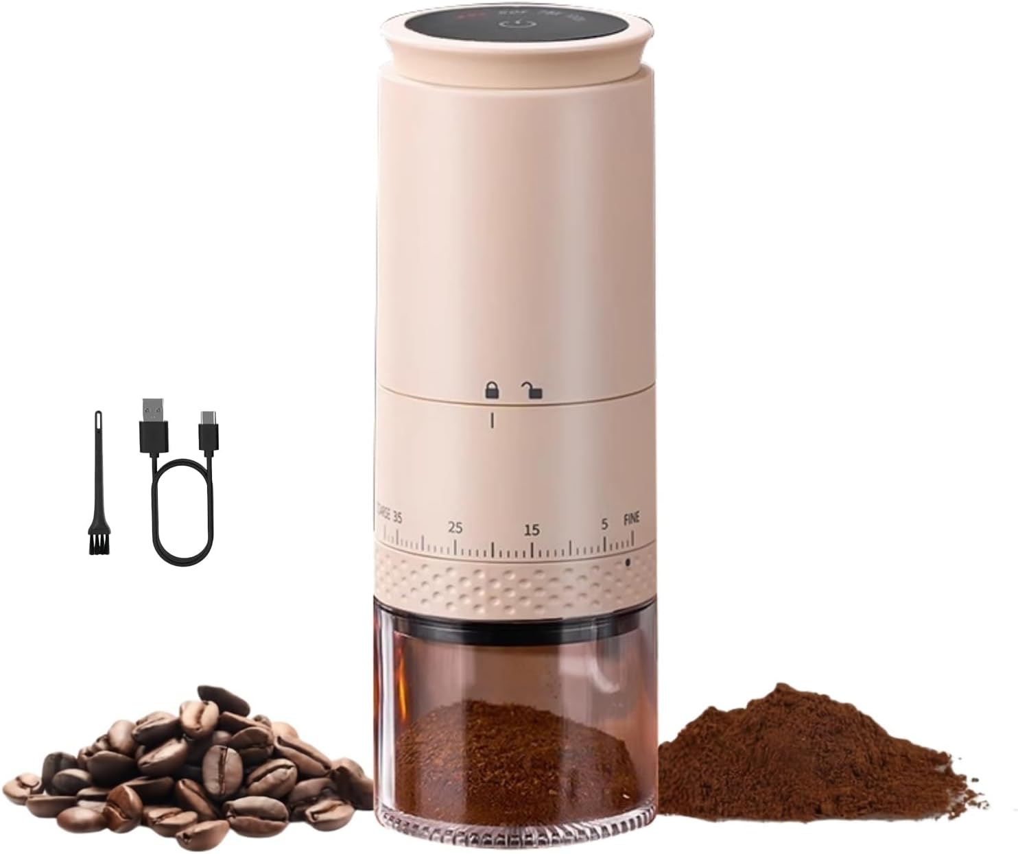 Portable Electric Coffee Grider with 40 Adjustable Levels Fine to Coarse Setting, Ceramic Conical Burr, for Home, Office, Travel, Camping, 1800mAH Rechargeable (light pink, ceramic burr)