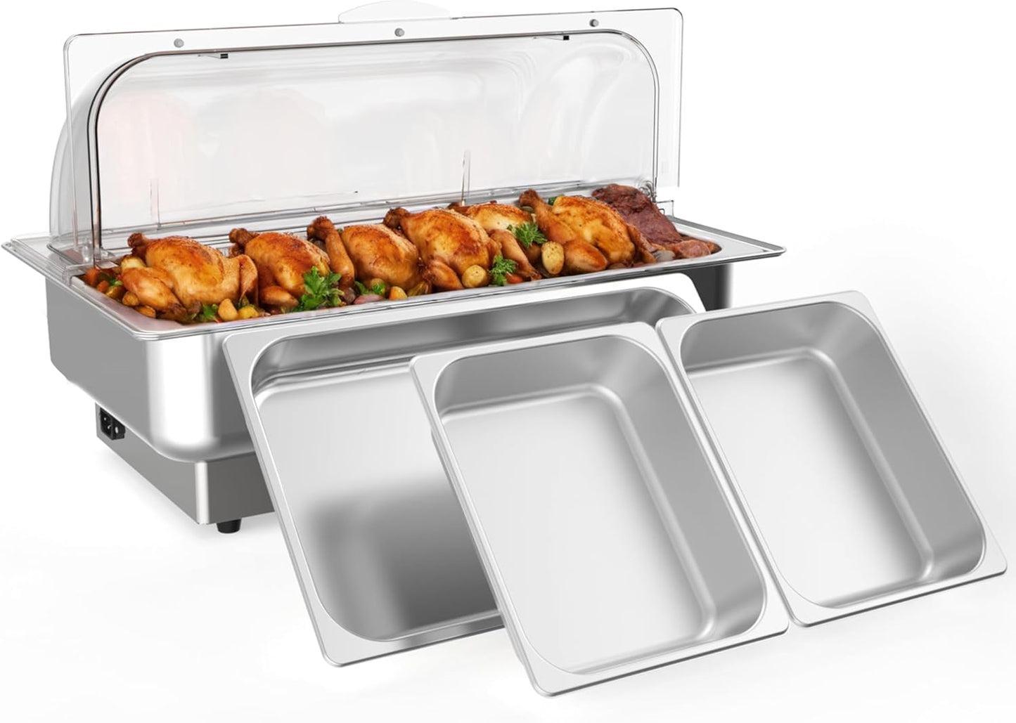 Takywep Rectangular Chafing Dish Electric Buffet Set with Temperature Control, 9QT Stainless Steel Food Servers and Warmers with 1 Full-size Pan & 2 Half-size Pan for Catering Wedding and Parties