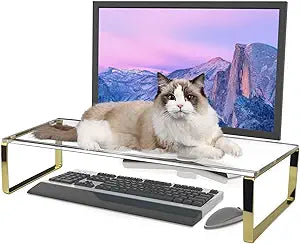 Keyboard Cat Protector - 20" Large Monitor Stand 2 in 1 Clear Acrylic Keyboard Cover Long Acrylic Monitor Stand Keyboard Protective Cover for Desk 108 Keyboard Protector Laptop Computer Monitor
