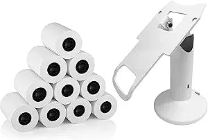 DCCStands Clover Mini/Clover Mini 3 7" Swivel and Tilt Stand and 10 Roll Case of Thermal Paper 2 1/4" x 85' Bundle, White