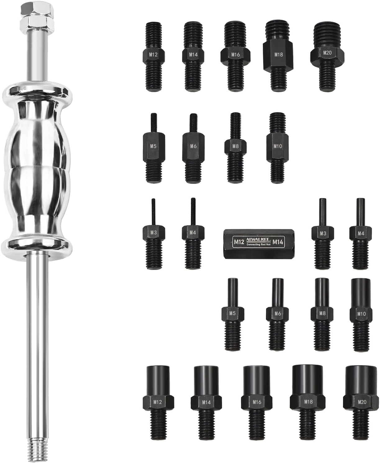 24-Piece Slide Hammer Set, Dowel Pin Puller - Remove Bushings, Bearings, Dowel Pins, Seals, and Frozen Parts with Attachments