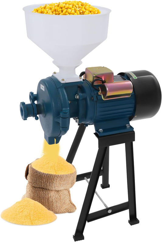 110V Grain Grinder w/Funnel, 2200W Electric Grain Mill, Dry Spice Grinder,1400r/min Heavy Duty Feed Flour Cereal Mill Wheat Grinders, Thickness Adjustable Powder Machine Blue (Two packages shipped)