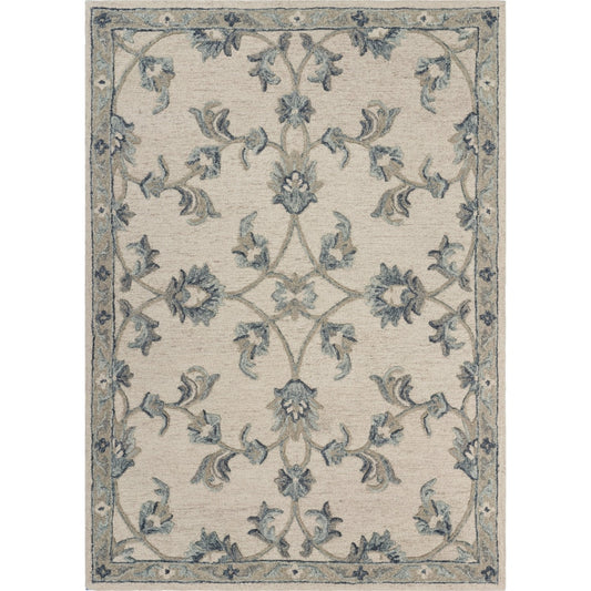 HomeRoots 7 x 9 (ft) Wool Ivory Light Blue Rectangular Indoor Area rug
