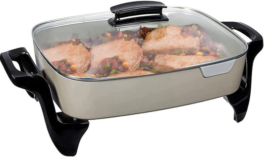 16" Grey Ceramic Electric Skillet - Roast fry grill stew bake make casseroles and more