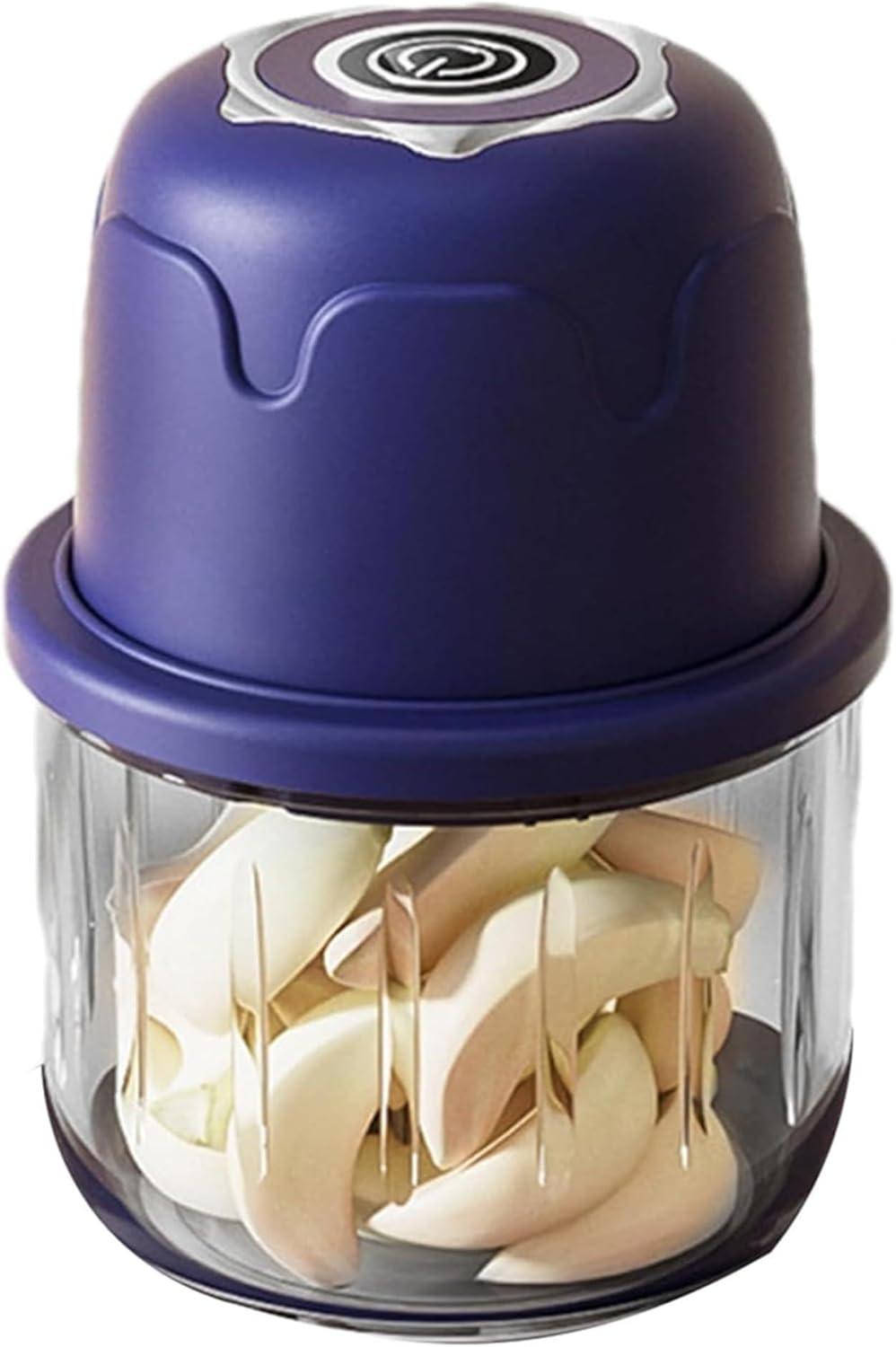 Electric Garlic Chopper, Portable Veggie Cutter - Cordless Rechargeable 350ml Mini Chopper Food Processor with 6 Blades for Ginger, Chili, Fruit & Meat (Blue)