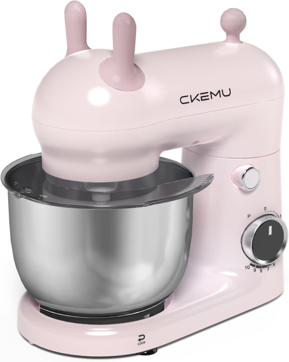 CKEMU Stand Mixer, Compact & Space-Saving, Stainless Steel Bowl, Unique & Playful Design, Effcient 300W Motor, Dishwasher-Safe Attachments, SM-2549A (Pink)