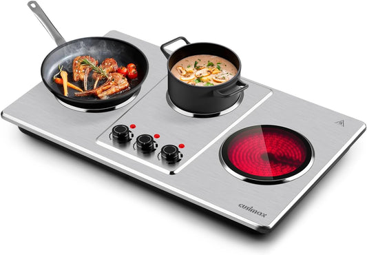 Cusimax Hot Plate Electric,Countertop Infrared Triple Burner with 7\u2033 Ceramic Glass Cooktop,Electric Hot Plate for Cooking,11 Level Temperature Setting