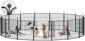 Dog Playpen,32/40/45 Inch Height in Heavy Duty, Folding Indoor Outdoor Anti-Rust Dog Exercise Fence, Portable Pet Playpen with Door for Large Medium Small Dogs and Pet (16 Panels, 32 Inch) Silver