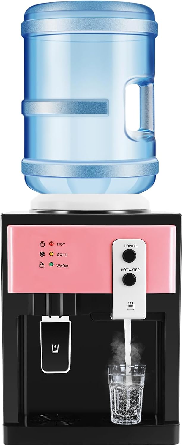 Electric Hot & Cold Water Cooler Dispenser - Top Loading Desktop Design with 3 Temp Settings (Boil\/Hot\/Cold) for 1-5 Gallon Bottles,for Home & Office Use,550W. (Rose Gold)