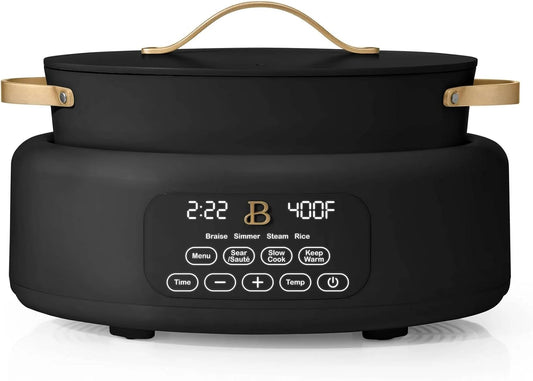 Beautiful 10-in-1 Electric Multi-Cooker, 6-Quart Capacity, 7 Preset Functions, Sauté, Slow Cook, Braise, Steam, Dishwasher Safe, Oven Safe, Durable Stainless Steel Handles (Black Sesame)