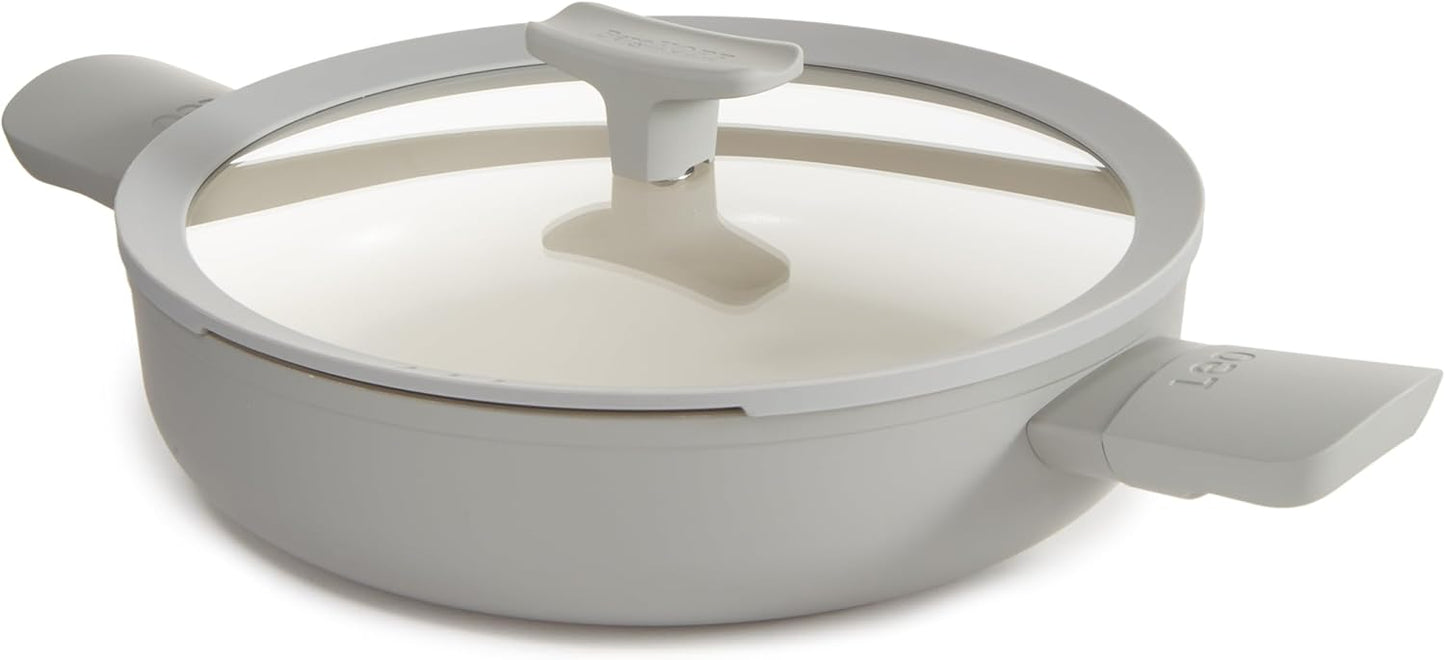 Berghoff Balance Non-stick Ceramic Sauté Pan 10.25", 3.1qt. with Glass Lid, Recycled Aluminum, CeraGreen Non-toxic Coating, Stay-cool Handle, Induction Pan, Moonmist