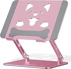 Laptop Stand for Desk, Aluminum Height-Adjustable Laptop Riser, Ergonomic Sturdy Holder with Puppy-Shaped Vents for Heat Dissipation, Fits 10"-17.3" MacBook Air/Pro, Dell, HP, Lenovo, Rose Gold