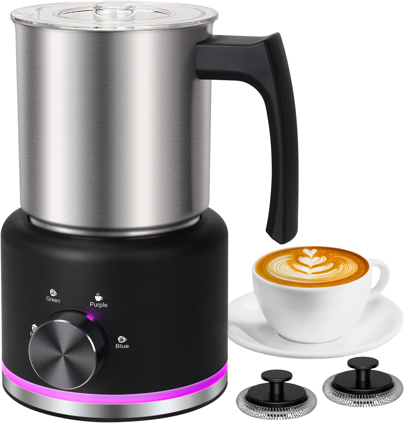 VIPDIGI Milk Frother, 16.9 OZ Milk Frother and Steamer, 4 in 1 Electric Milk Frother Dishwasher Safe Durable Silent Frother for Coffee Hot and Cold Foam Maker (Black Stainless)