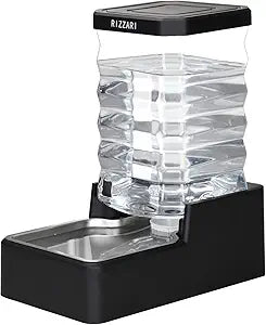 RIZZARI Stainless Steel Pet Water Feeder: 9L Large Gravity Waterer - Less Refills All-Day Water - No Mess Keeps Floors Dry - Quiet Refill - for Medium to Large Dogs - Workday/Day Trip