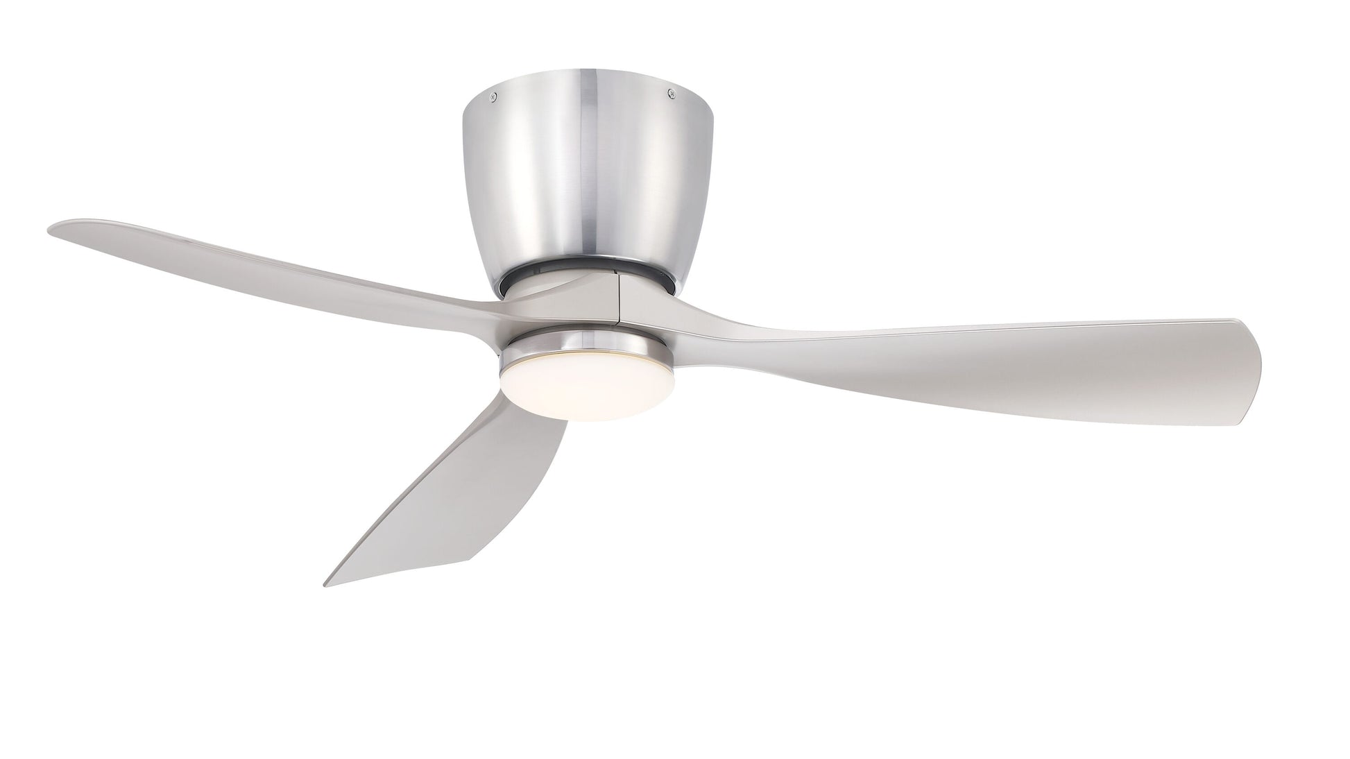 Fanimation Klinch 44-in Brushed Nickel with Brushed Nickel Blades Integrated LED Covered Outdoor Flush Mount Propeller Ceiling Fan With Light and Remote Included 3 -Blade