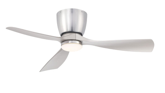 Fanimation Klinch 44-in Brushed Nickel with Brushed Nickel Blades Integrated LED Covered Outdoor Flush Mount Propeller Ceiling Fan With Light and Remote Included 3 -Blade