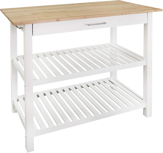 Casual Home Kitchen Island with Solid American Hardwood Top, Natural\/White, 40" W (373-91)
