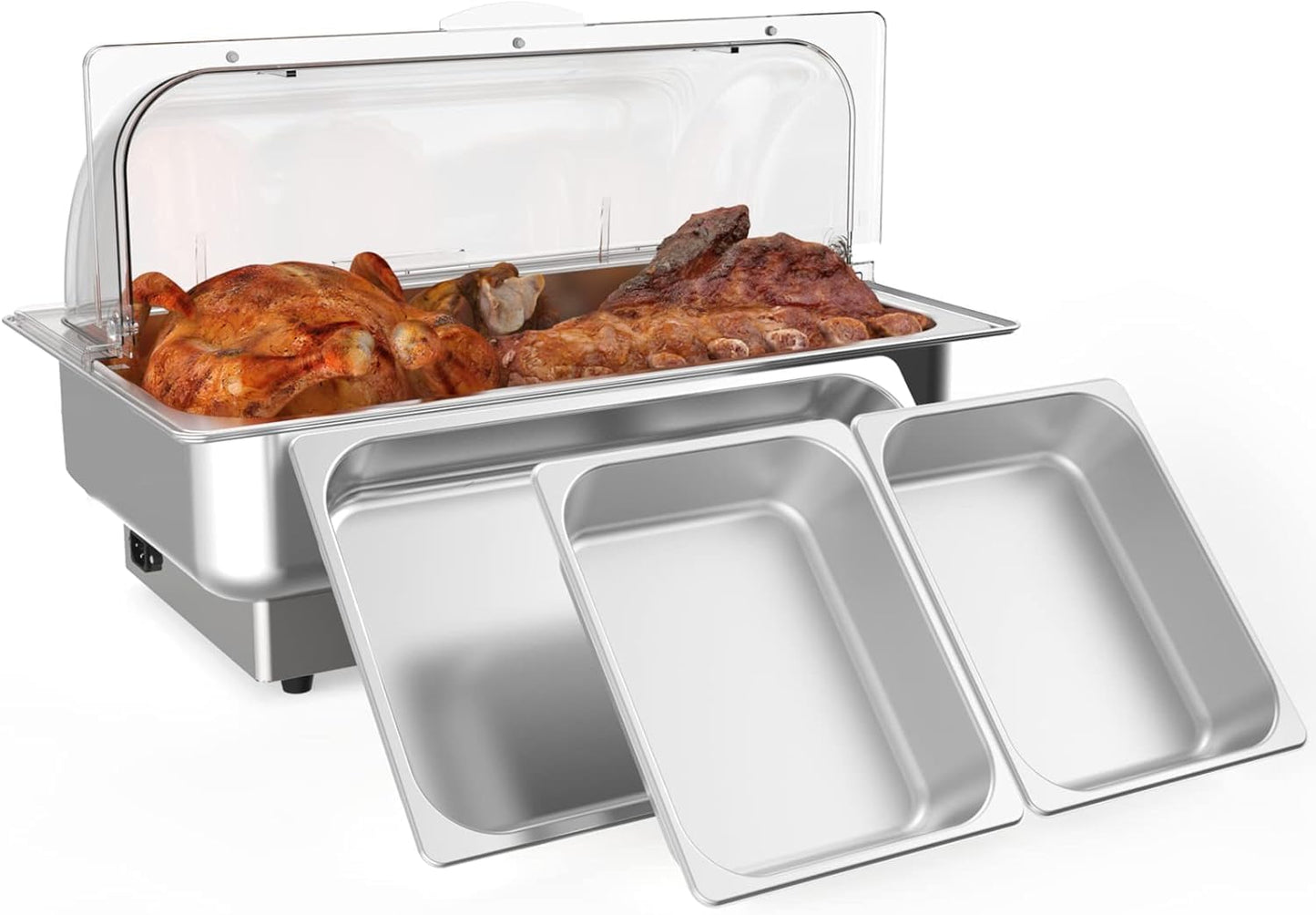 Garvee Rectangular Electric Chafing Dish Buffet Set with Temperature Control, 9 QT Stainless Steel Food Servers and Warmers with 1 Full-Size Pan & 2 Half-Size Pan for Catering Wedding and Parties