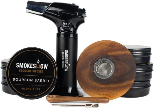 Smokeshow Cocktail Smoker Bundle with Kitchen Torch, Six Flavors of Wood Chips, Apple, Hickory, Maple, Mesquite, Cherry and Bourbon Soaked Oak. (No Butane Included)