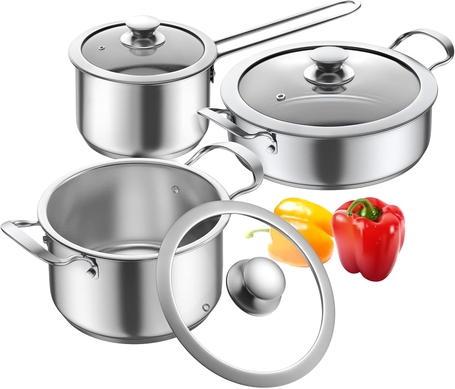 Aufranc Stainless Steel pots and pans set, 6 Piece Nonstick Kitchen Induction Cookware Set,Works with Induction\/Electric and Gas Cooktops, Nonstick, Dishwasher
