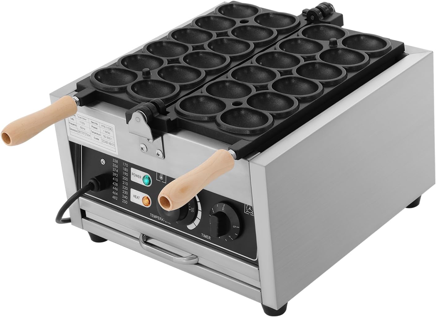 Waffle Maker, Commercial Egg Puff Waffle Iron Machine, 1800W 122-572℉ Electric Stainless Steel, 12 Egg Cones, 180° Rotating, Non-stick Coating